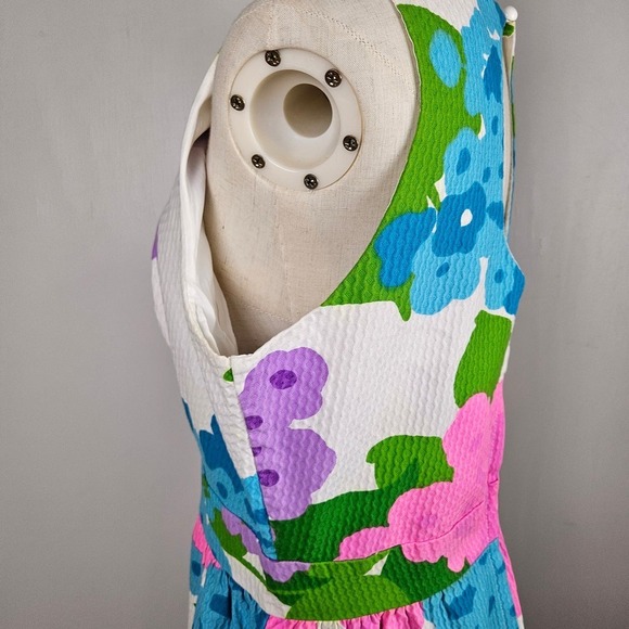 Vintage Floral Maxi Dress 18 10/12 Textured Cotton Pink Blue Purple White - Picture 4 of 15